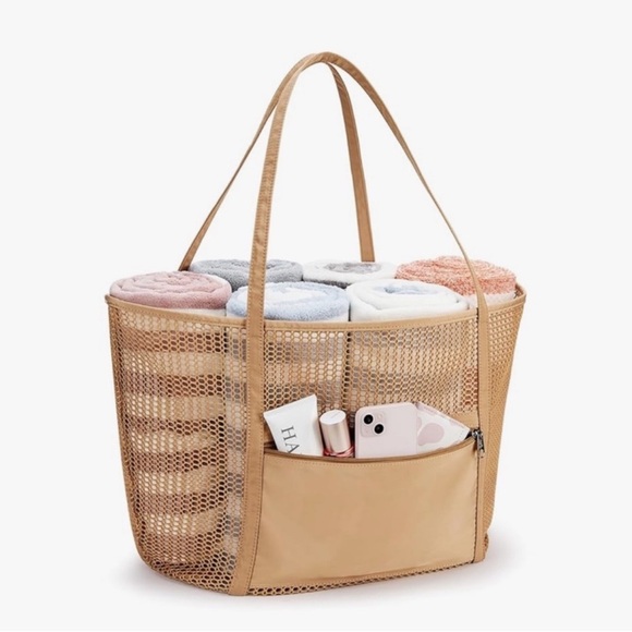 NEW Tan Mesh Tote Bag - Picture 5 of 7